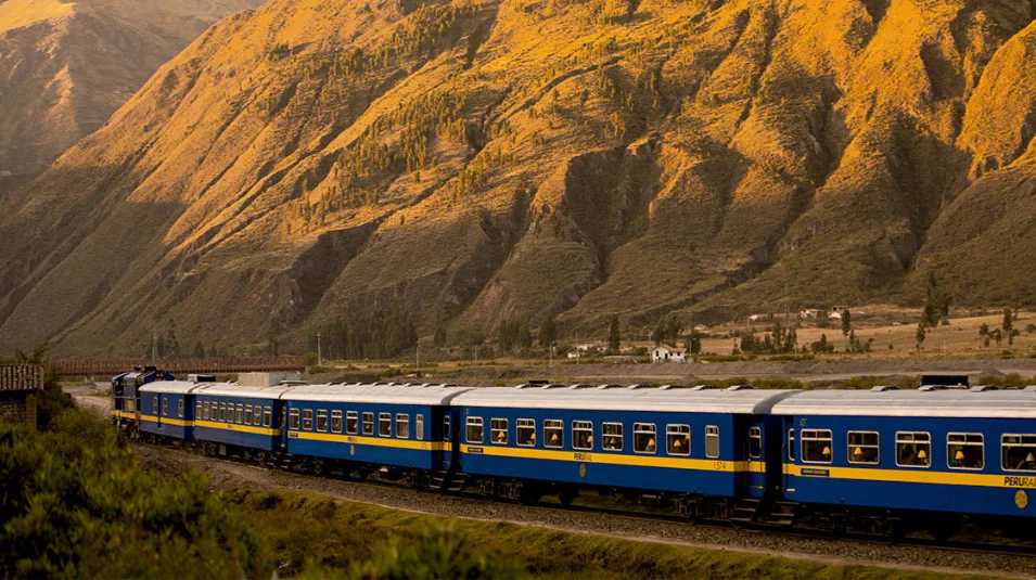 A PeruRail train in the Andes