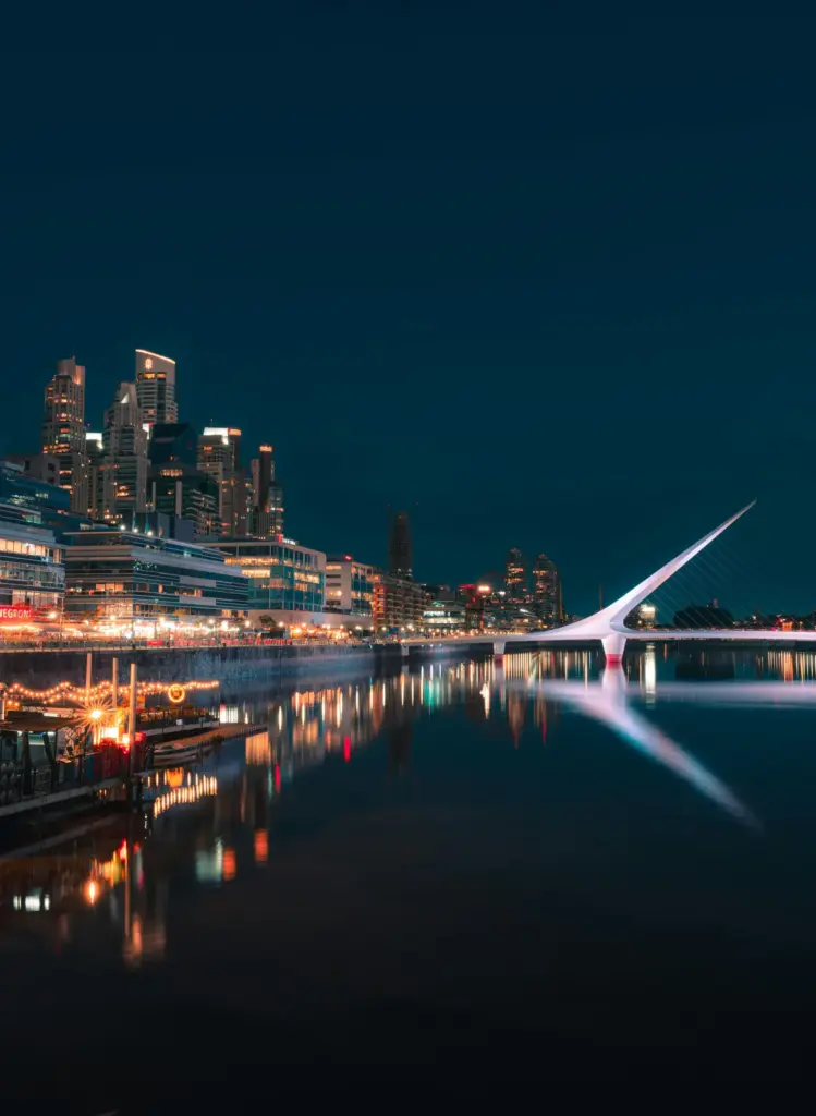 Puerto Madero and the Puente de la Mujer at night