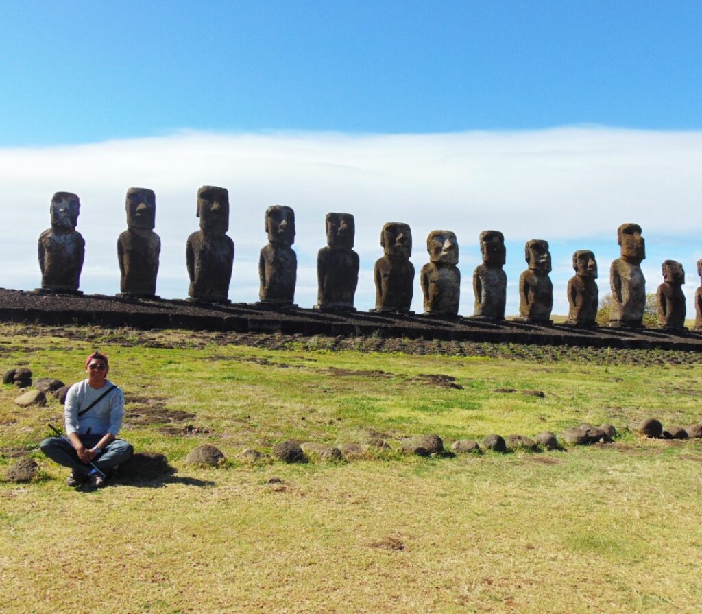 Our travel expert Wilfredo Z. at Ahu Tongariki, the largest ceremonial platform on Easter Island