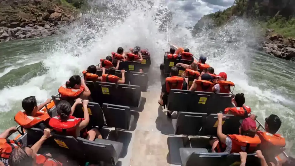 The Gran Aventura boat ride beneath the falls on the Argentine side