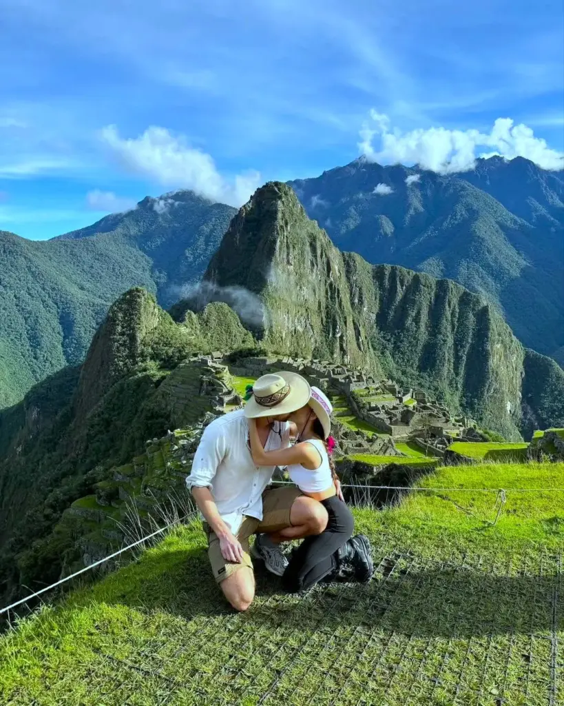 A parent and child at Machu Picchu