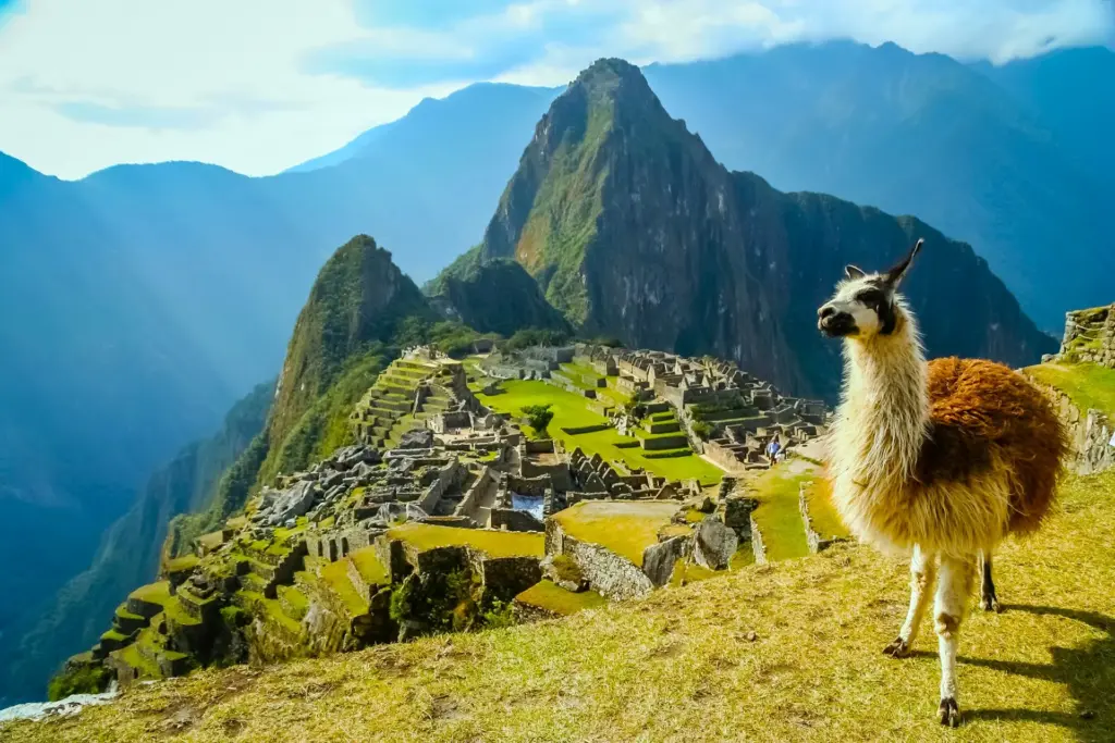 Machu Picchu under a clear sky in the dry season